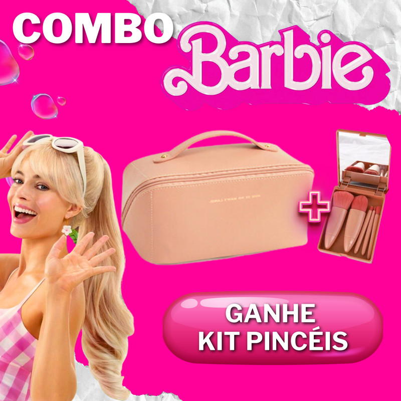 Combo BARBIE - Leve Necessaire Beauty GANHE Kit de Pincéis de Maquiagem